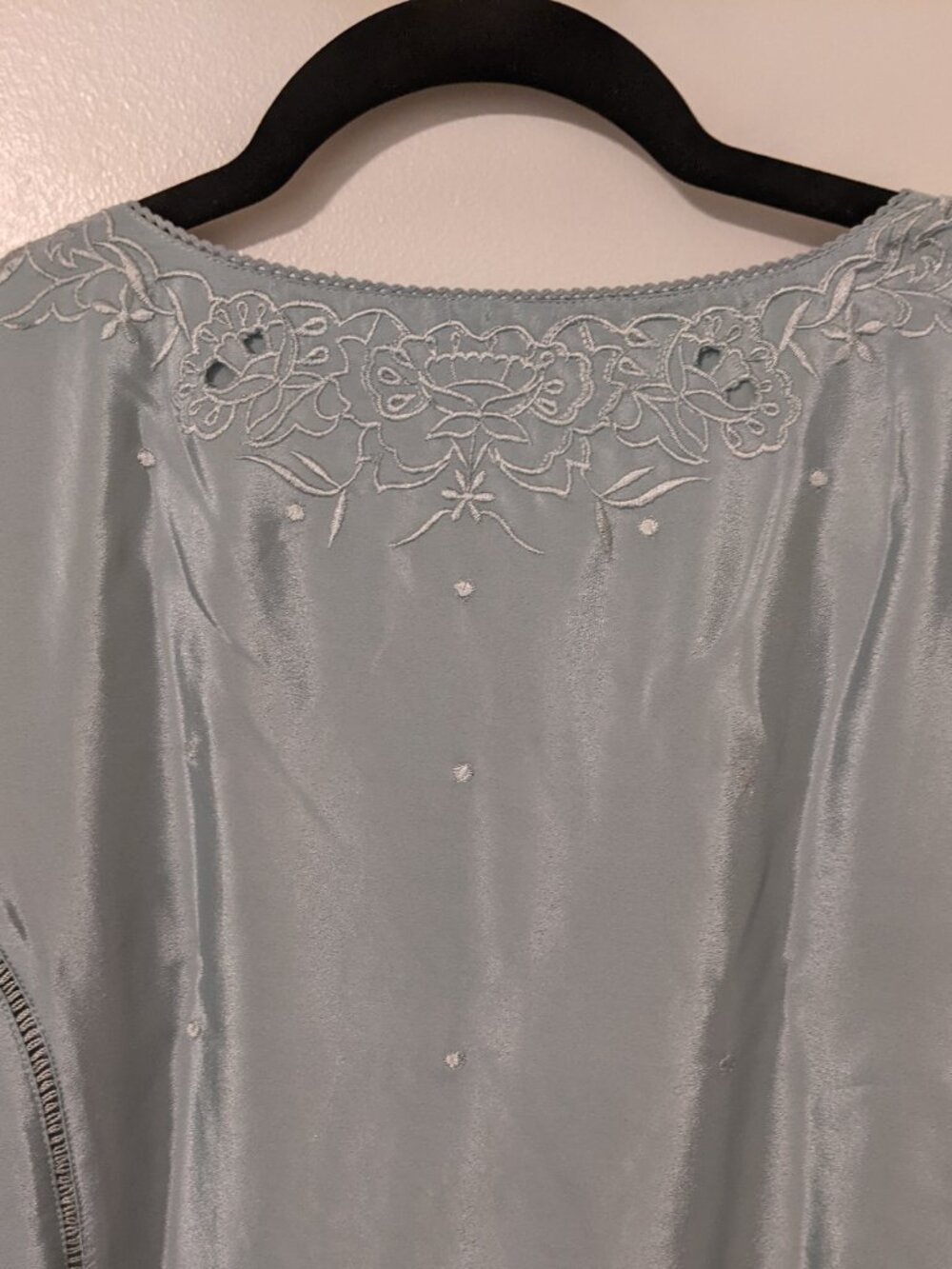 Sandpoint Coldwater Creek Dusty Blue Blouse XL Embroidered Boho Cottagecore - Picture 10 of 13